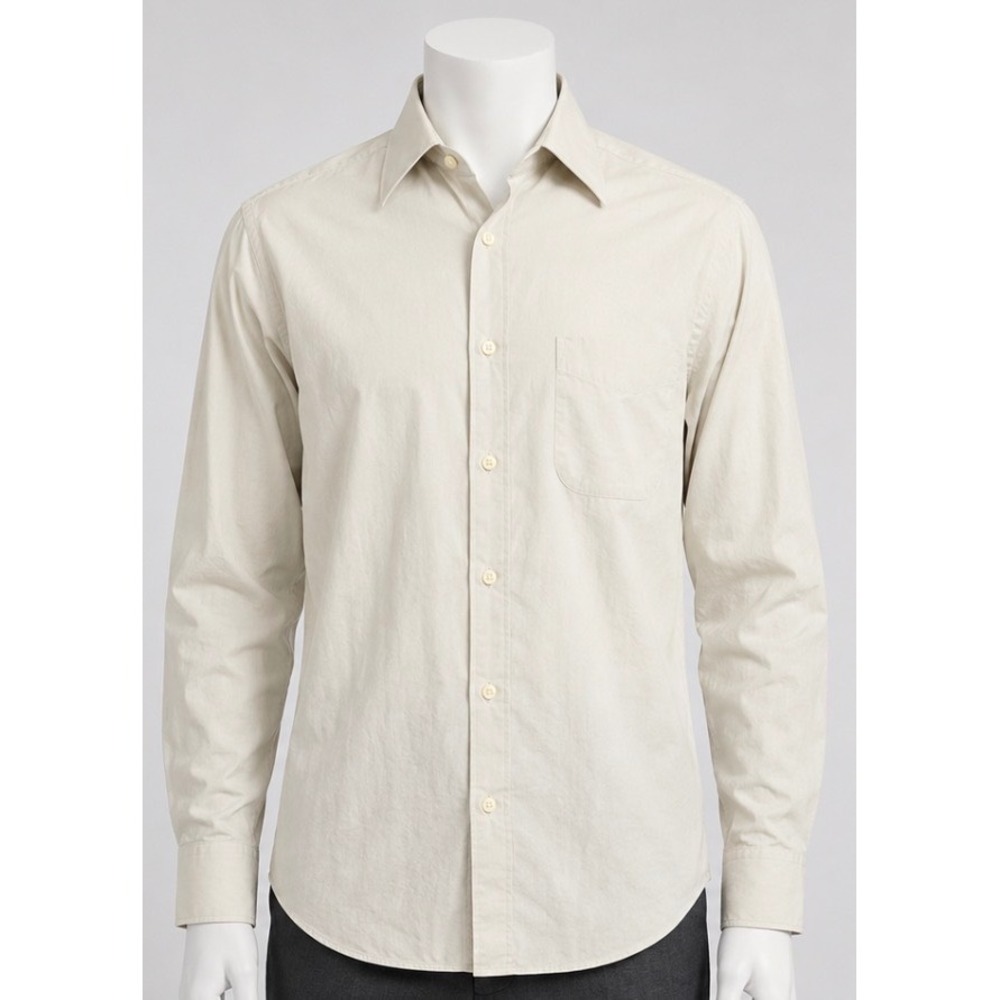 Foggia Mens 100% Cotton Button Down Dress Shirt Beige Stone Long Sleeve 16 34/35